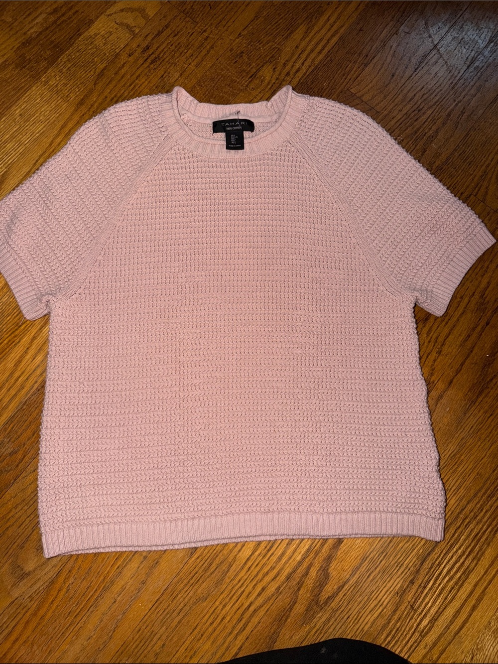 Tahari Light Pink Short-Sleeve Crewneck Knit Sweater